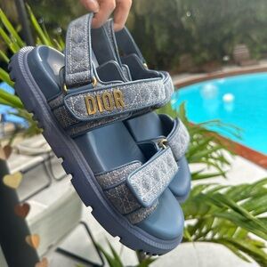 Dior denim sandals gold logo hardware